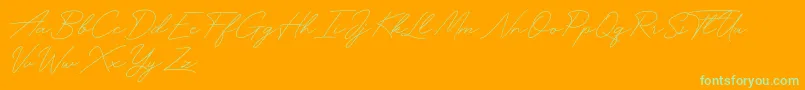 Funky Signature-Schriftart – Grüne Schriften auf orangefarbenem Hintergrund