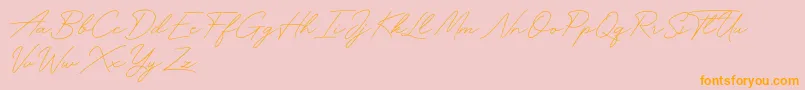 Funky Signature-Schriftart – Orangefarbene Schriften auf rosa Hintergrund