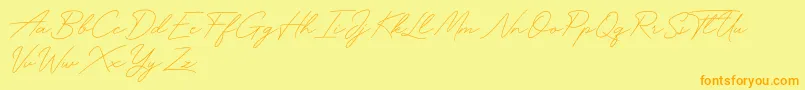 Funky Signature-Schriftart – Orangefarbene Schriften auf gelbem Hintergrund