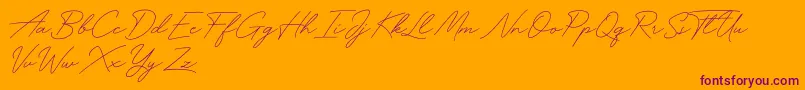 Funky Signature-Schriftart – Violette Schriften auf orangefarbenem Hintergrund