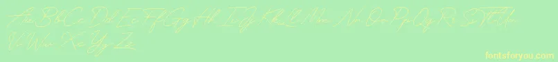 Funky Signature-Schriftart – Gelbe Schriften auf grünem Hintergrund