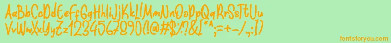 Funnis Font D by 7NTypes-fontti – oranssit fontit vihreällä taustalla