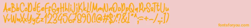 フォントFunnis Font D by 7NTypes – オレンジの文字がピンクの背景にあります。