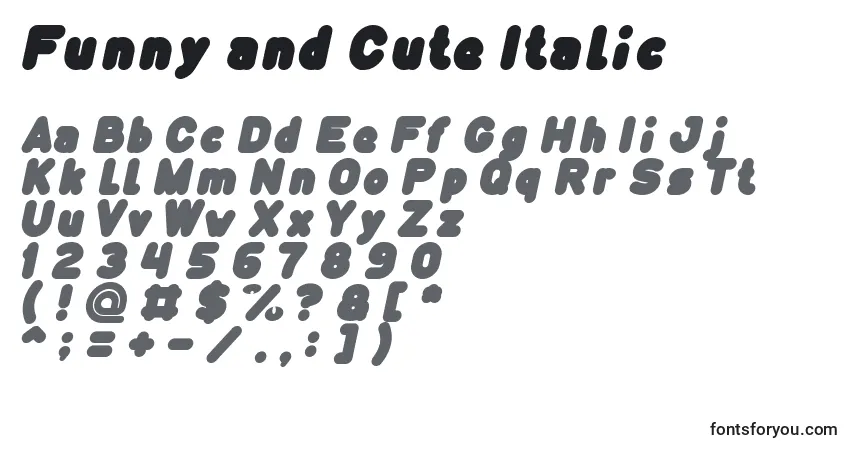 Czcionka Funny and Cute Italic – alfabet, cyfry, specjalne znaki