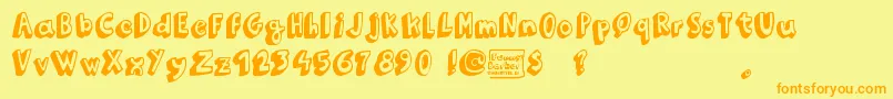 Weitere Informationen zur Funny Barber-Schriftart Funny Barber-Schriftart – Orangefarbene Schriften auf gelbem Hintergrund