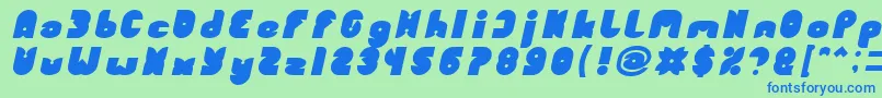 FUNNY SPORT Bold Italic-Schriftart – Blaue Schriften auf grünem Hintergrund
