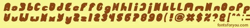 Fonte FUNNY SPORT Bold Italic – fontes marrons em um fundo amarelo