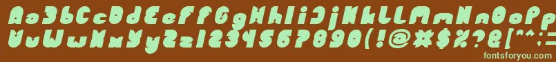フォントFUNNY SPORT Bold Italic – 緑色の文字が茶色の背景にあります。