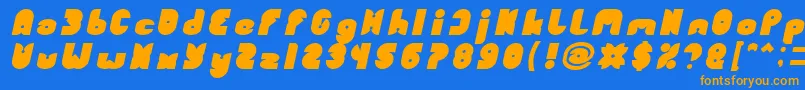 フォントFUNNY SPORT Bold Italic – オレンジ色の文字が青い背景にあります。