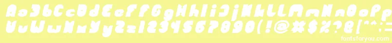 Шрифт FUNNY SPORT Bold Italic – белые шрифты на жёлтом фоне