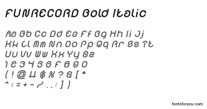 A fonte FUNRECORD Bold Italic – alfabeto, números, caracteres especiais