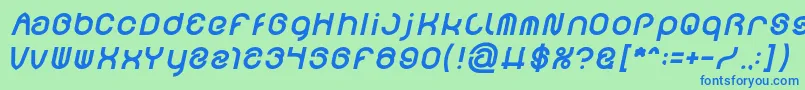 Czcionka FUNRECORD Bold Italic – niebieskie czcionki na zielonym tle