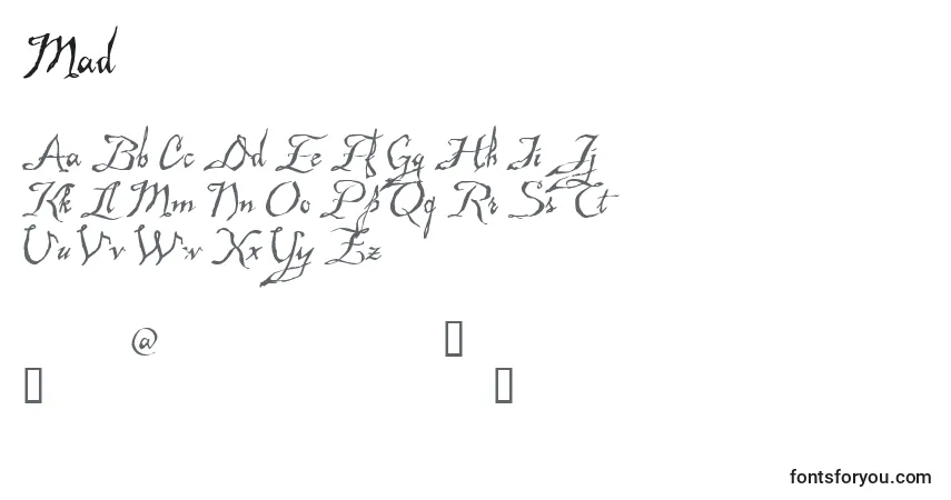 Schriftart Mad – Alphabet, Zahlen, spezielle Symbole