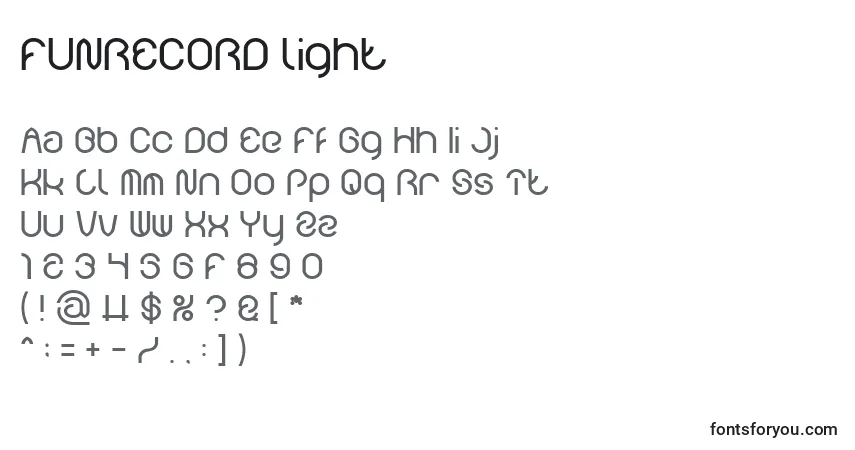 Czcionka FUNRECORD light – alfabet, cyfry, specjalne znaki