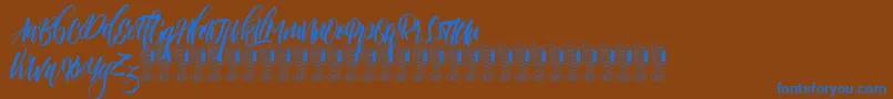 Funtastic-Schriftart – Blaue Schriften auf braunem Hintergrund