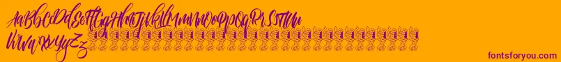 Funtastic-Schriftart – Violette Schriften auf orangefarbenem Hintergrund