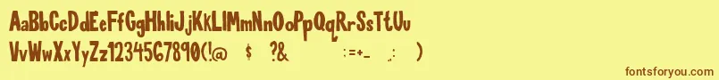 フォントFunTimewithMe Regular – 茶色の文字が黄色の背景にあります。