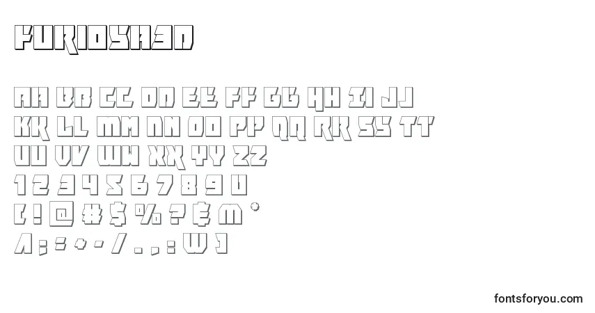 Czcionka Furiosa3d – alfabet, cyfry, specjalne znaki