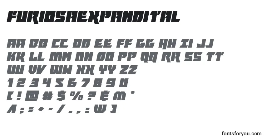 A fonte Furiosaexpandital – alfabeto, números, caracteres especiais