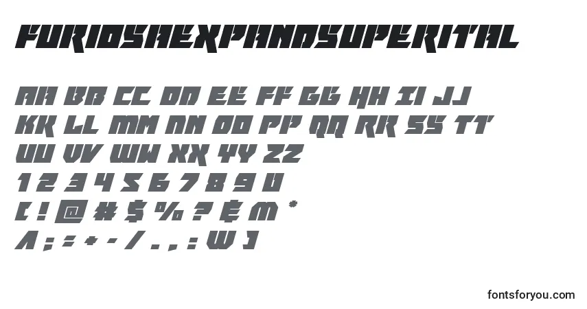 Шрифт Furiosaexpandsuperital – алфавит, цифры, специальные символы