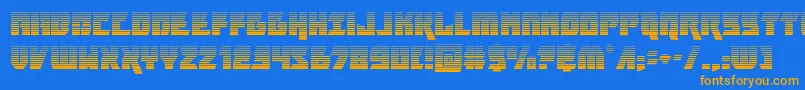 フォントfuriosagrad – オレンジ色の文字が青い背景にあります。
