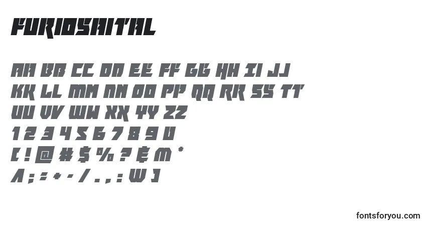 Schriftart Furiosaital – Alphabet, Zahlen, spezielle Symbole