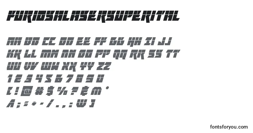 Schriftart Furiosalasersuperital – Alphabet, Zahlen, spezielle Symbole