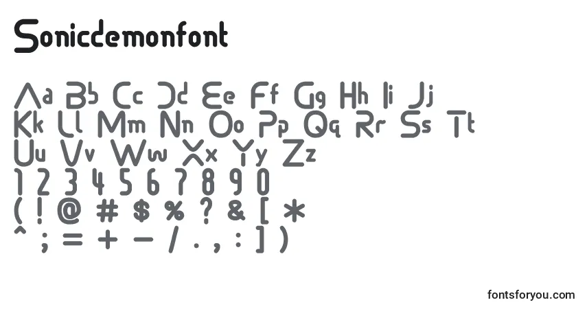 Schriftart Sonicdemonfont – Alphabet, Zahlen, spezielle Symbole