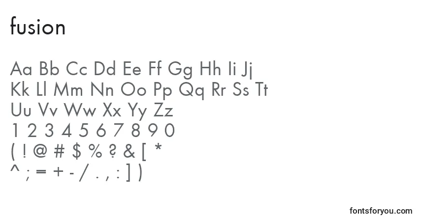 Schriftart Fusion (127460) – Alphabet, Zahlen, spezielle Symbole