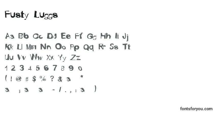 Schriftart Fusty Luggs – Alphabet, Zahlen, spezielle Symbole