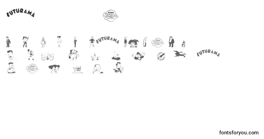 Schriftart Futurama characters – Alphabet, Zahlen, spezielle Symbole