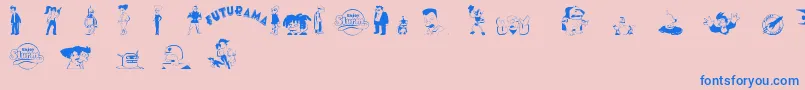 futurama characters Font – Blue Fonts on Pink Background