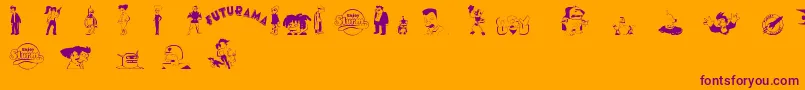 futurama characters-Schriftart – Violette Schriften auf orangefarbenem Hintergrund