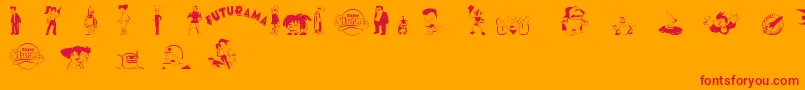 futurama characters-Schriftart – Rote Schriften auf orangefarbenem Hintergrund