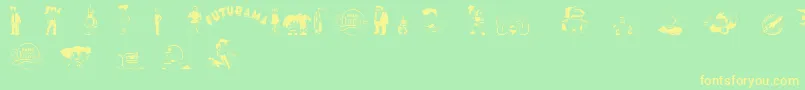 フォントfuturama characters – 黄色の文字が緑の背景にあります