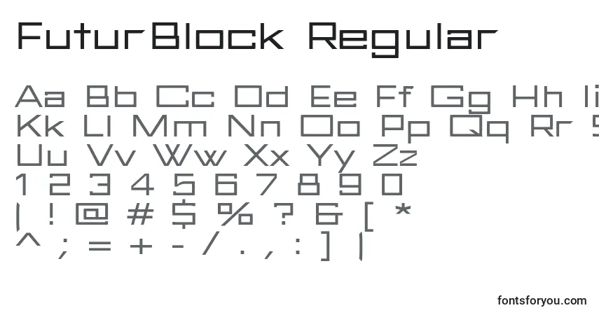 A fonte FuturBlock Regular – alfabeto, números, caracteres especiais