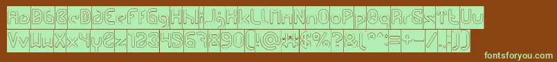 フォントFUTURE Hollow Inverse – 緑色の文字が茶色の背景にあります。