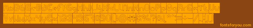 フォントFUTURE Hollow Inverse – オレンジ色の文字が茶色の背景にあります。