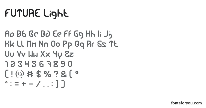 Schriftart FUTURE Light – Alphabet, Zahlen, spezielle Symbole