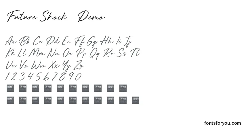 Schriftart Future Shock   Demo – Alphabet, Zahlen, spezielle Symbole