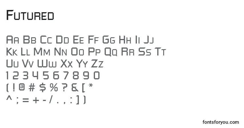 Schriftart Futured (127492) – Alphabet, Zahlen, spezielle Symbole