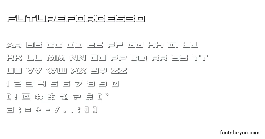 Schriftart Futureforces3d (127495) – Alphabet, Zahlen, spezielle Symbole
