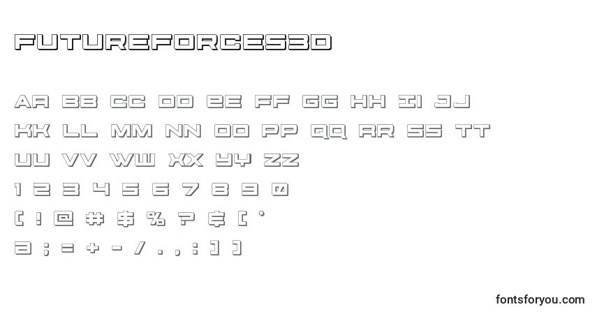 Schriftart Futureforces3d (127496) – Alphabet, Zahlen, spezielle Symbole