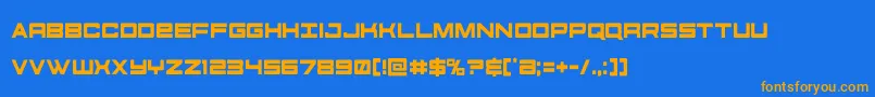 フォントfutureforcescond – オレンジ色の文字が青い背景にあります。