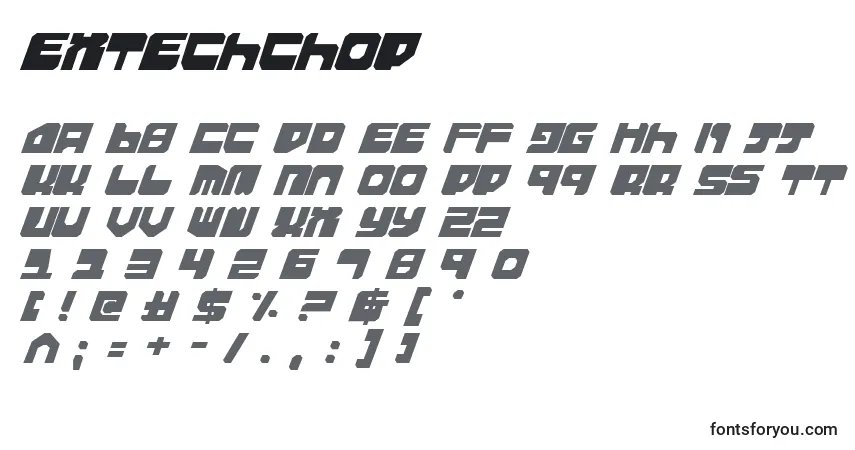 A fonte Extechchop – alfabeto, números, caracteres especiais