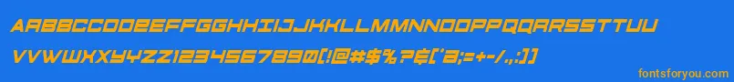 フォントfutureforcescondital – オレンジ色の文字が青い背景にあります。