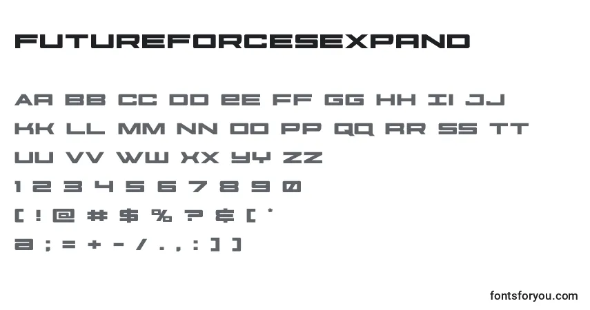 Schriftart Futureforcesexpand (127503) – Alphabet, Zahlen, spezielle Symbole