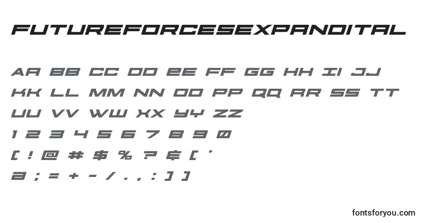Schriftart Futureforcesexpandital (127506) – Alphabet, Zahlen, spezielle Symbole