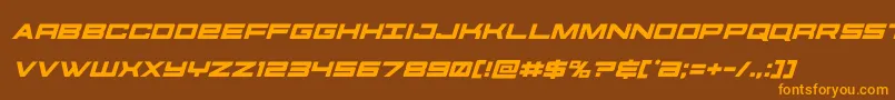フォントfutureforcesital – オレンジ色の文字が茶色の背景にあります。