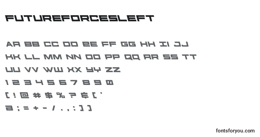 A fonte Futureforcesleft (127517) – alfabeto, números, caracteres especiais